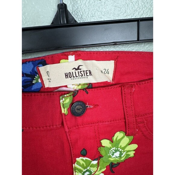 Hollister Juniors Floral Ankle Pants Red Blue Green Size 0 Waist 24 - Picture 3 of 9